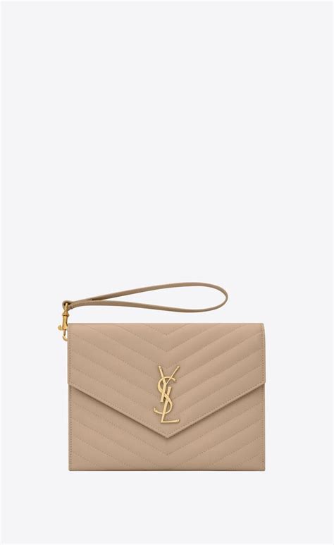 ysl monogram clutch dark beige